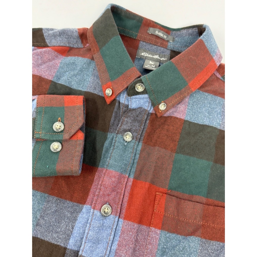 Eddie Bauer Men's Sz Med Multicolored Plaid Flannel Long Sleeve Classic Fit G4